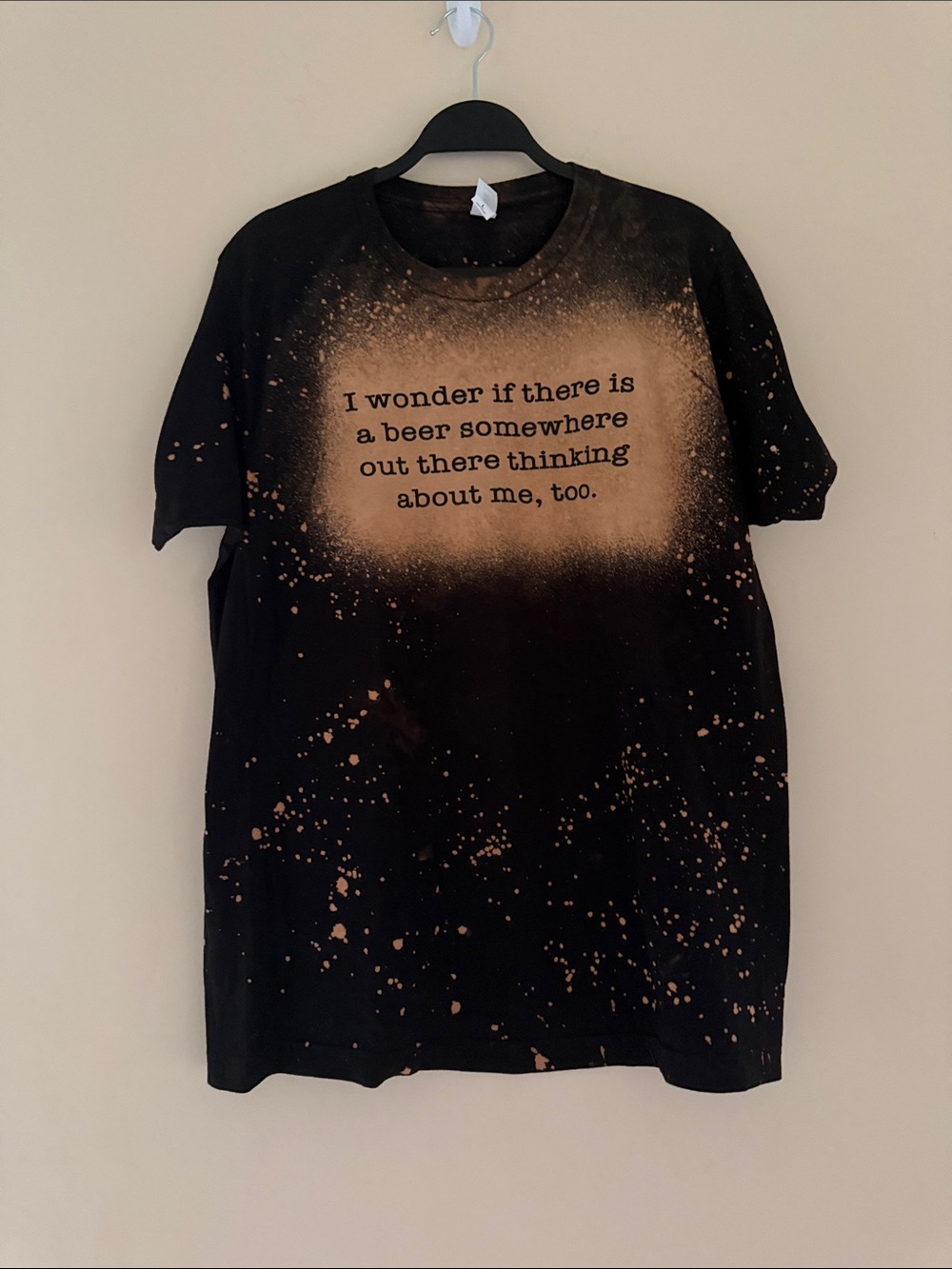 Tultex Black Tee with Bleached Copper Spot Accents Sz Large